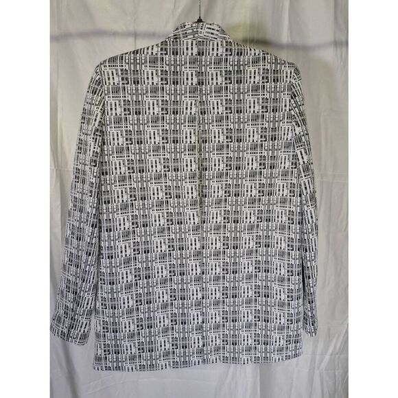 CALVIN KLEIN Classy Blazer Open Jacket Black White Jacquard Textured Stretch Bla - Picture 2 of 6